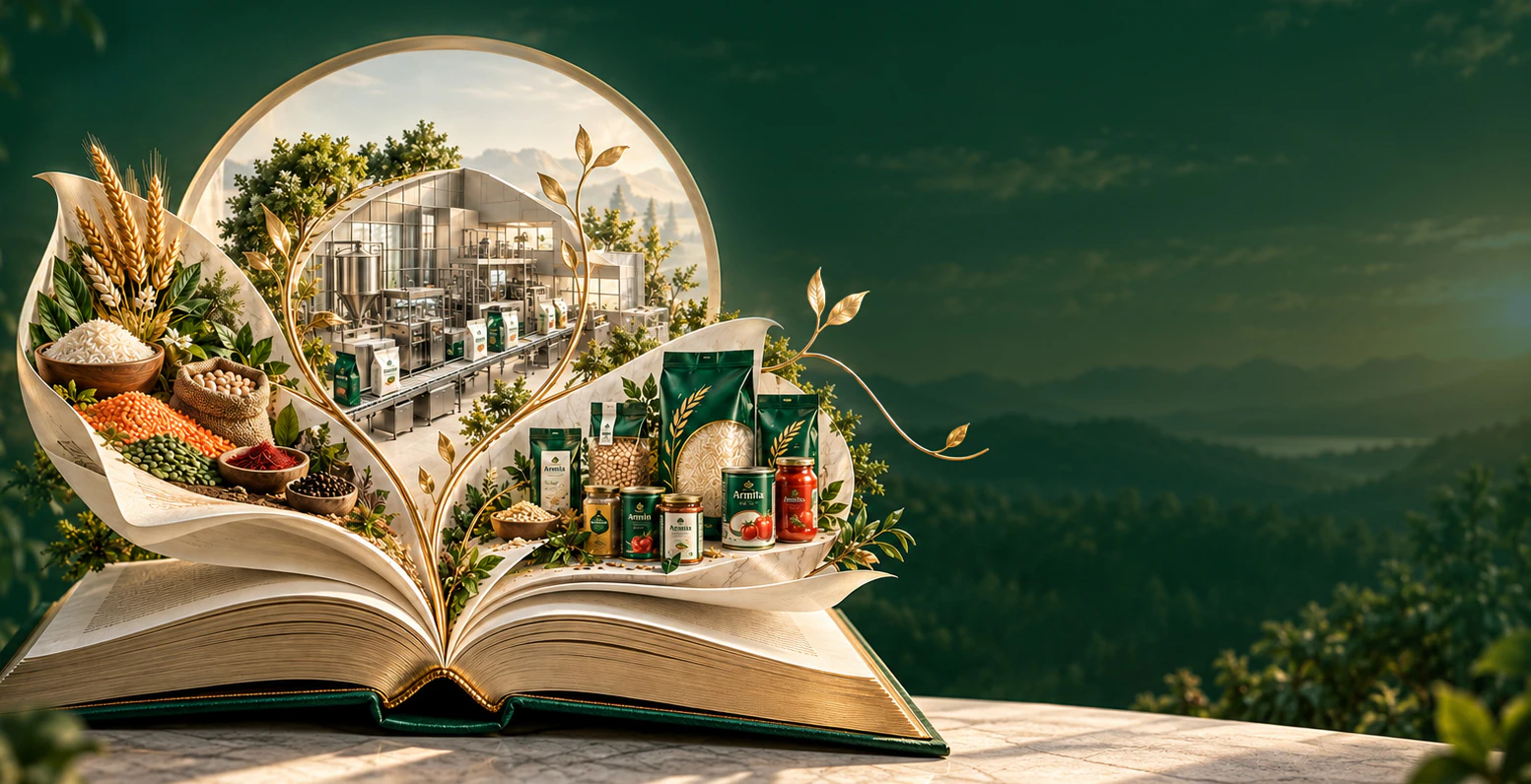 تصویر مفهومی کتاب داستان آرمیتا؛ مواد اولیه، تولید و بسته‌بندی محصولات غذایی